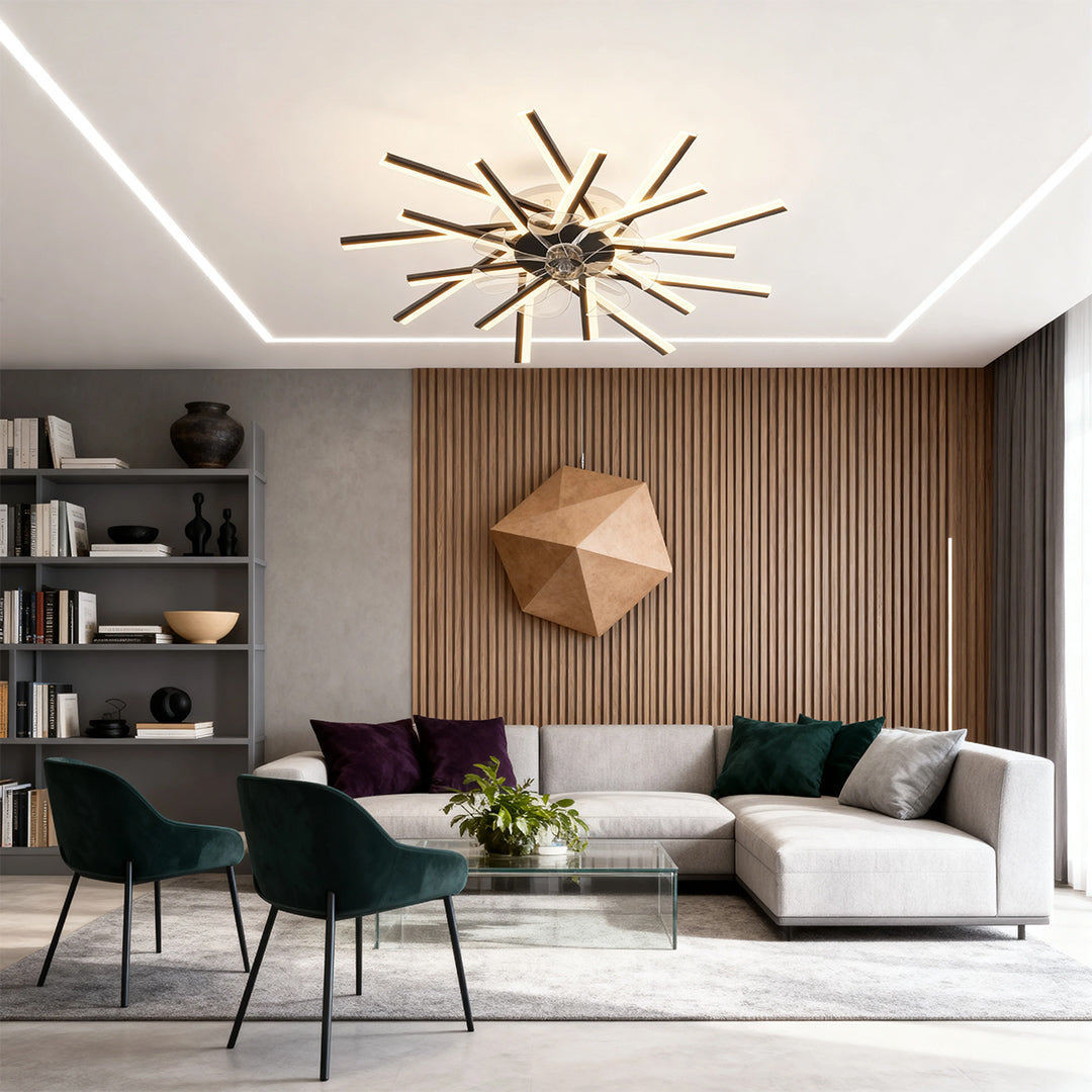 Aurelia Iron Ceiling Fan with Dimmable LED Light – Modern Flush Mount