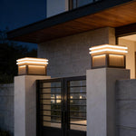 Square Stainless Steel Pier Mount Pillar Light with Warm LED Glow