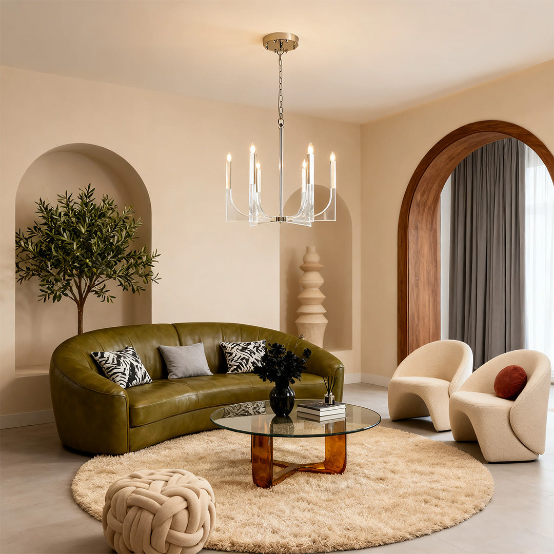 Aurelia Six-Light Modern Brass Chandelier with Acrylic Shades