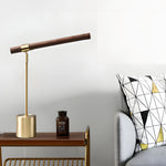Linear LED Desk Lamp in Wood and Brass, Mid-Century Modern