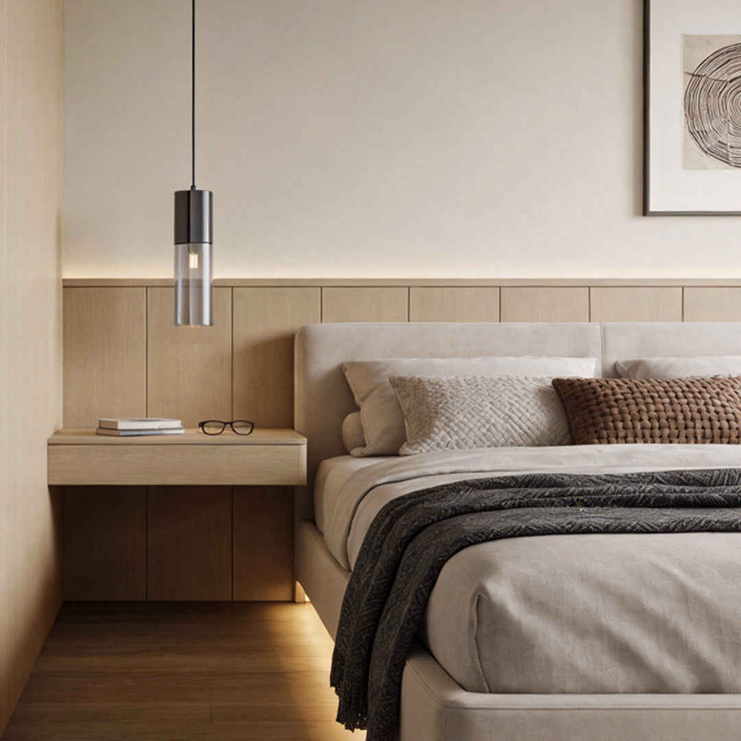 Mini Smoked Glass Pendant Light, Modern Metal Hanging Lamp for Bedroom & Dining