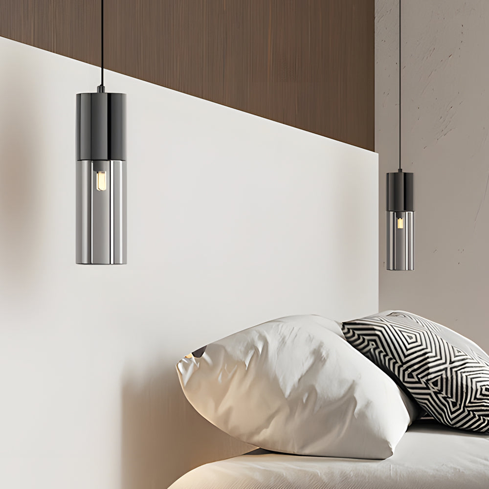 Mini Smoked Glass Pendant Light, Modern Metal Hanging Lamp for Bedroom & Dining