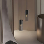 Mini Smoked Glass Pendant Light, Modern Metal Hanging Lamp for Bedroom & Dining