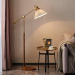 Swing Arm Floor Lamp with Pleated Shade and Solid Ash Wood Base
