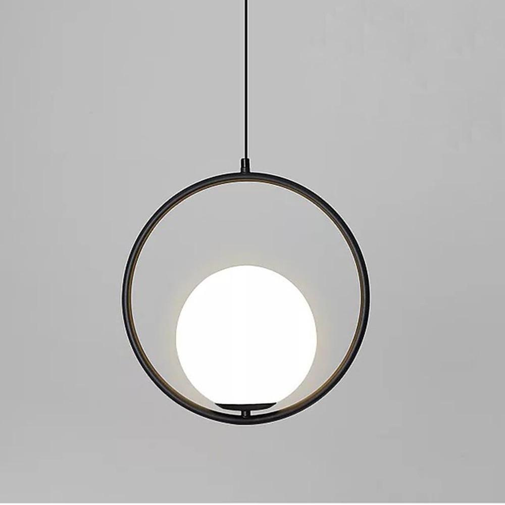 Aurelia Glass Globe Pendant Light in Matte Black Metal Ring