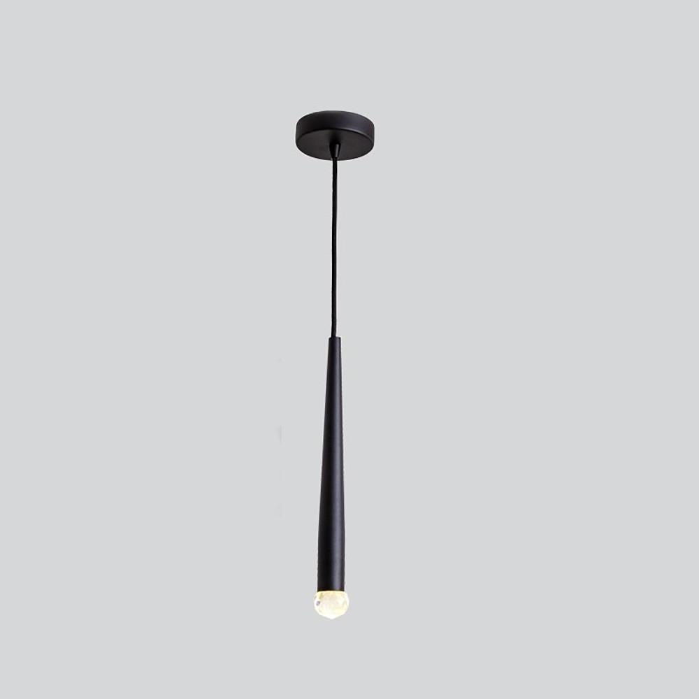 Slim Cylinder LED Pendant Light in Gold or Black with Crystal Accents