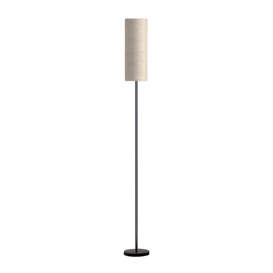 Black Wrought Iron Floor Lamp with Linen Shade, Mid-Century Modern