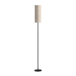 Black Wrought Iron Floor Lamp with Linen Shade, Mid-Century Modern