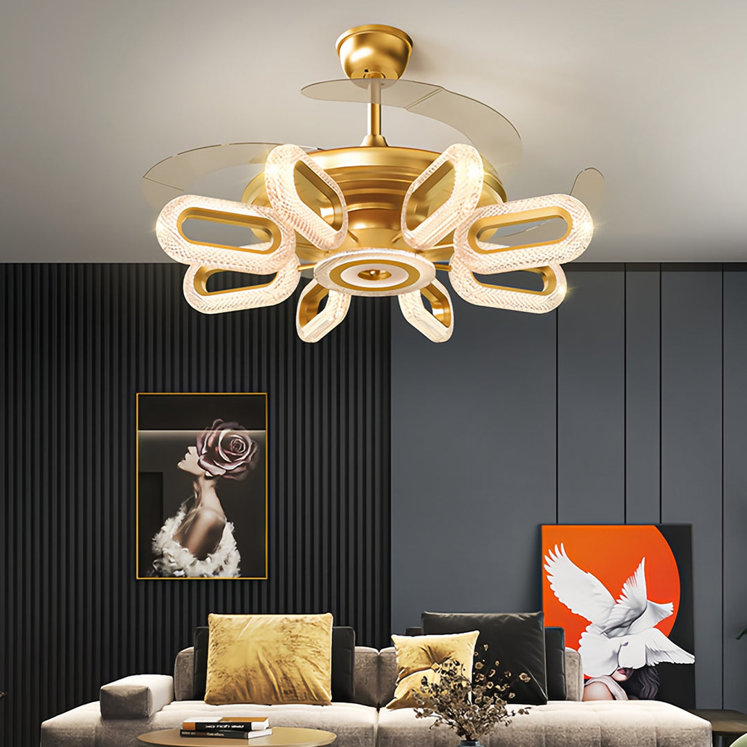 Luxury Gold LED Ceiling Fan with Light – Modern Iron Design for Elegant Interiors