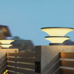 Modern Round Outdoor Pillar Lights in Black Stainless Steel