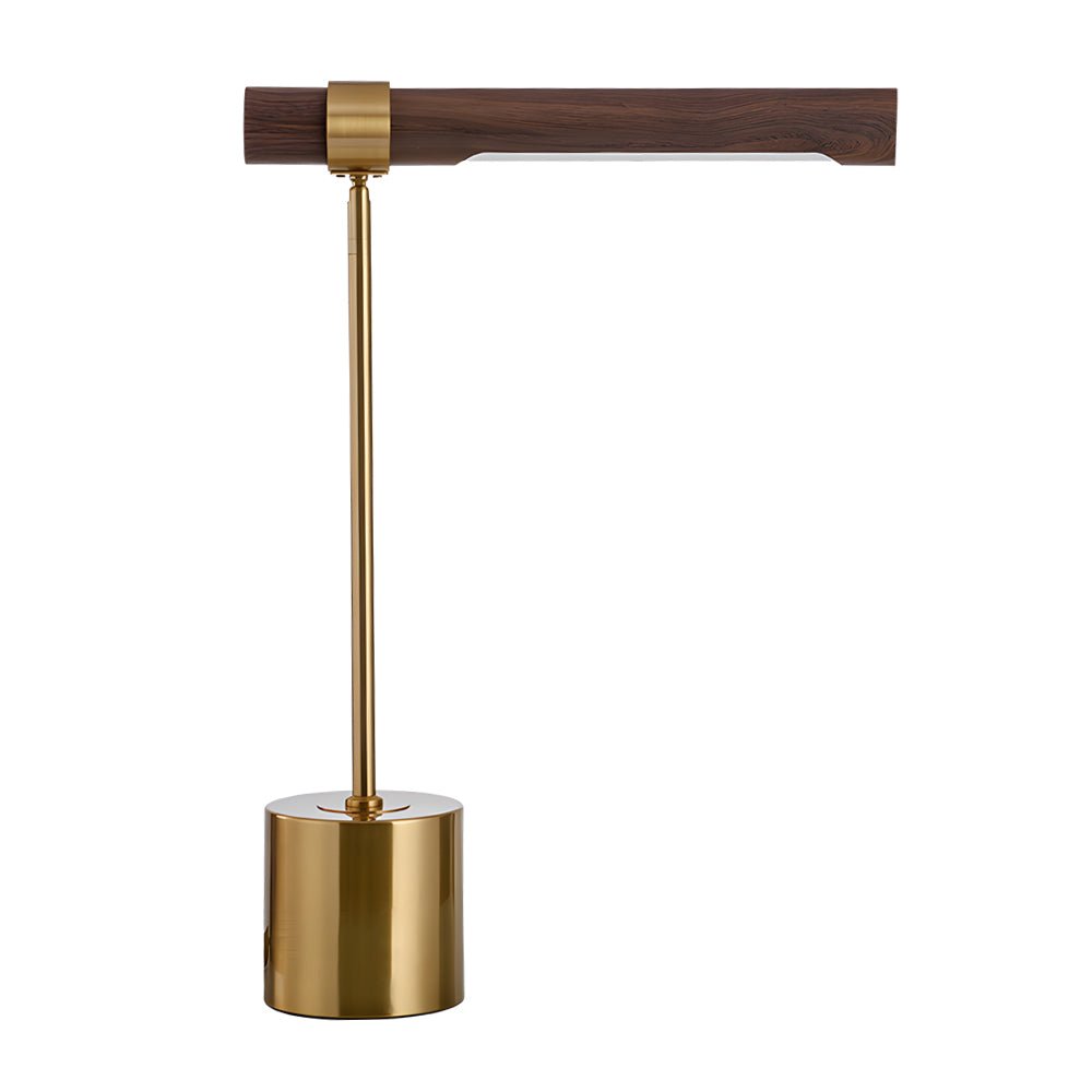 Sculptural Wood & Brass LED Study Lighting Set with Semi-Flush Mount and Desk Lamp
