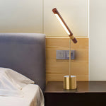 Sculptural Wood & Brass LED Study Lighting Set with Semi-Flush Mount and Desk Lamp