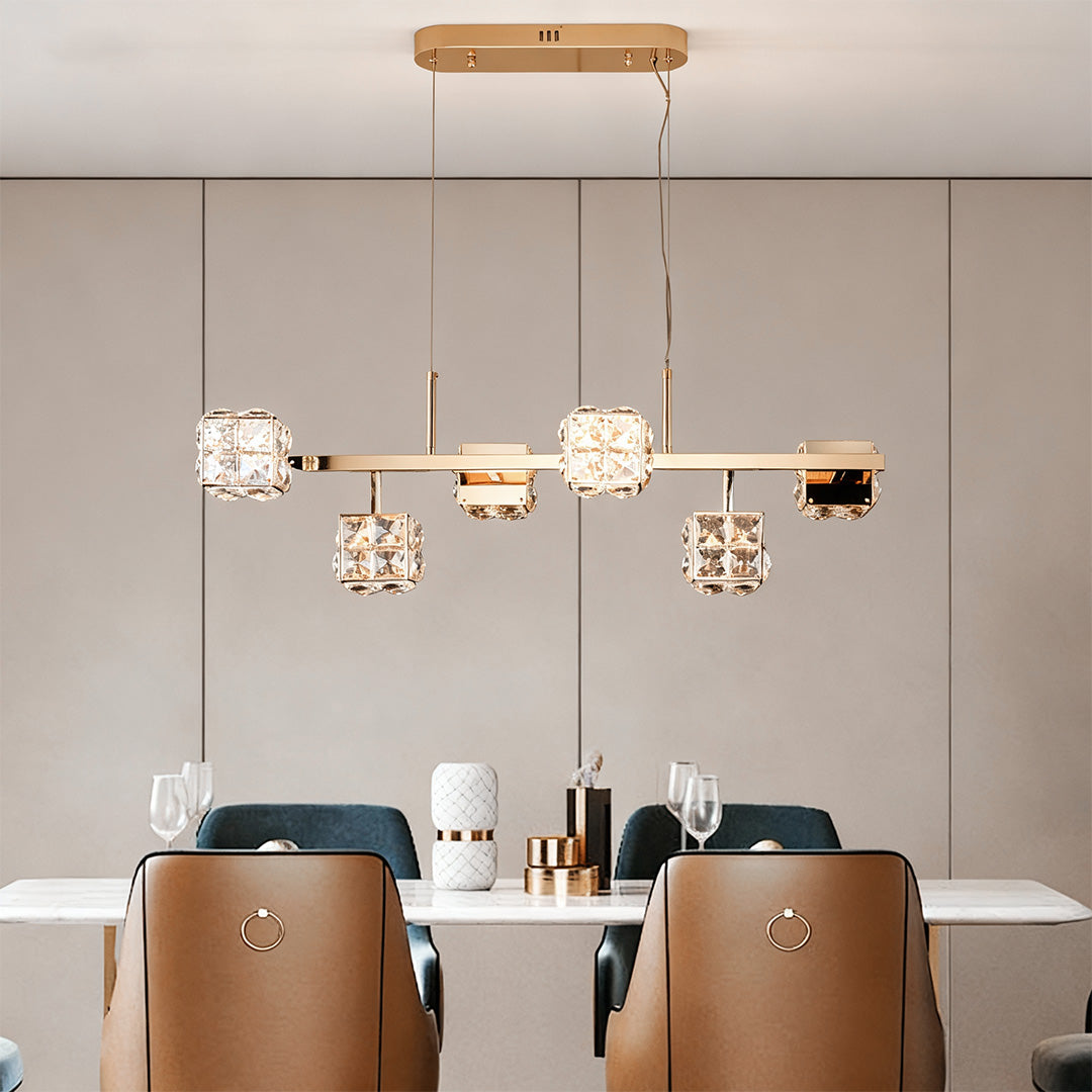 Modern Crystal Cube Chandelier in Champagne Gold for Living and Dining Spaces