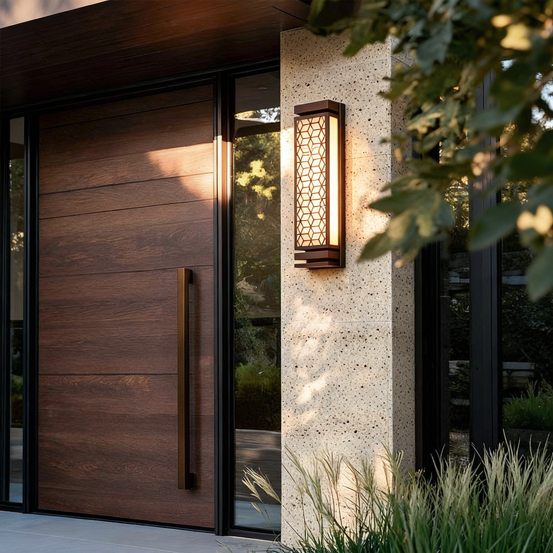 Luxury Outdoor Wall Sconce with Artificial Cloud Stone Shade in Black Copper Finish