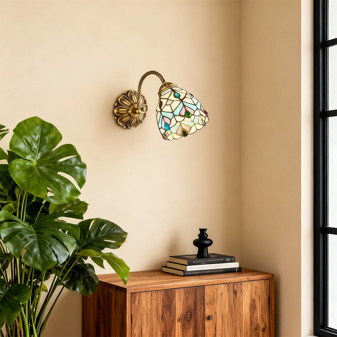 Artisan Stained Glass Wall Sconce with Brass Frame – American Country Lighting