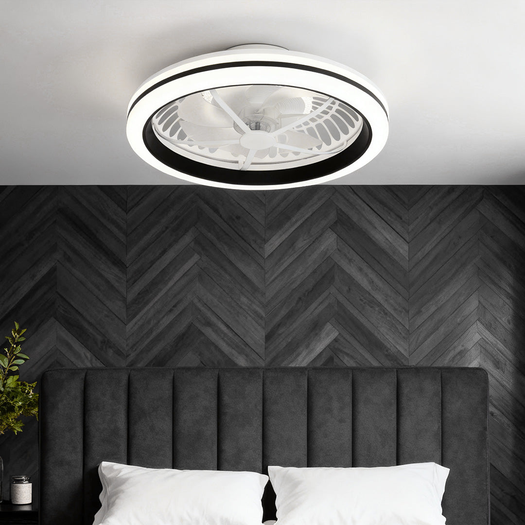 Modern White Flush Mount Ceiling Fan with LED Light and Remote