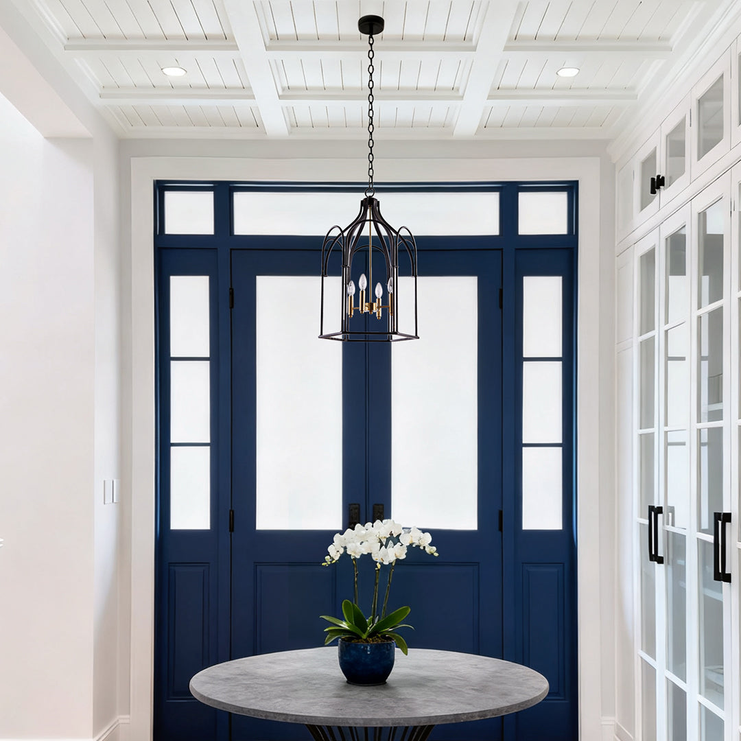Artisan Iron Lantern Chandelier with Candle Bulbs for Vintage Interiors
