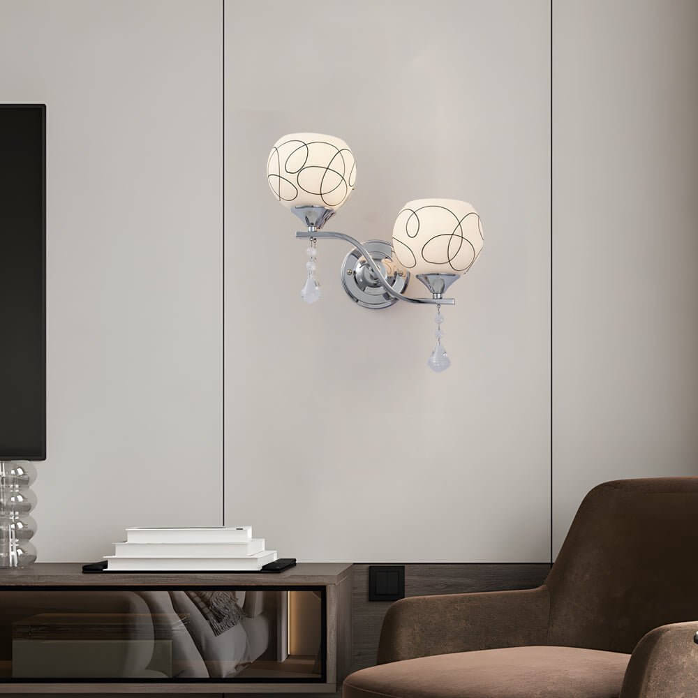 Aurelia Open Sphere Wall Sconce with Crystal Pendants, Modern 2-Light