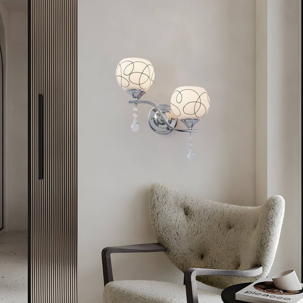Aurelia Open Sphere Wall Sconce with Crystal Pendants, Modern 2-Light