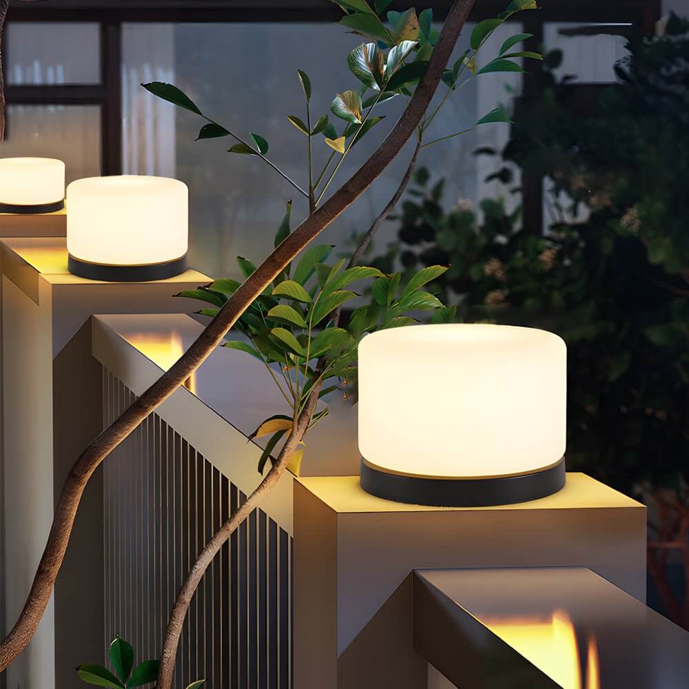 Cylindrical LED Post Light for Pillar Tops, 360° Dimmable Outdoor Lamp