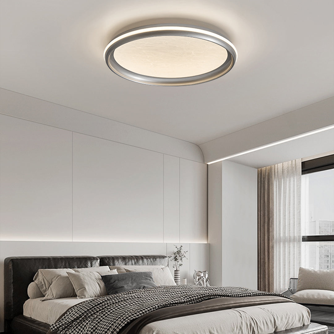 Lumina Silver LED Flush Mount Ceiling Light with White Acrylic Shade