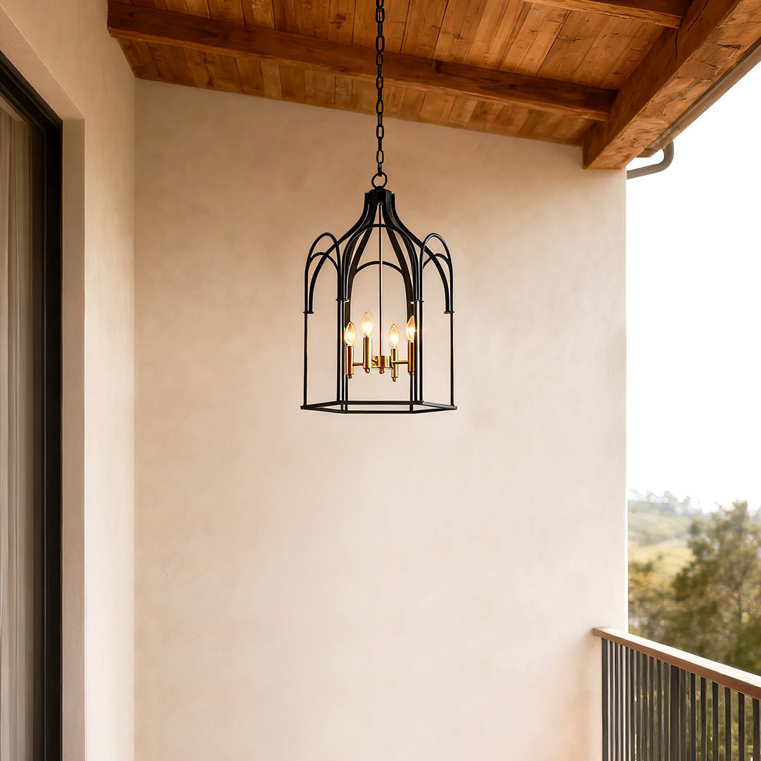 Artisan Iron Lantern Chandelier with Candle Bulbs for Vintage Interiors