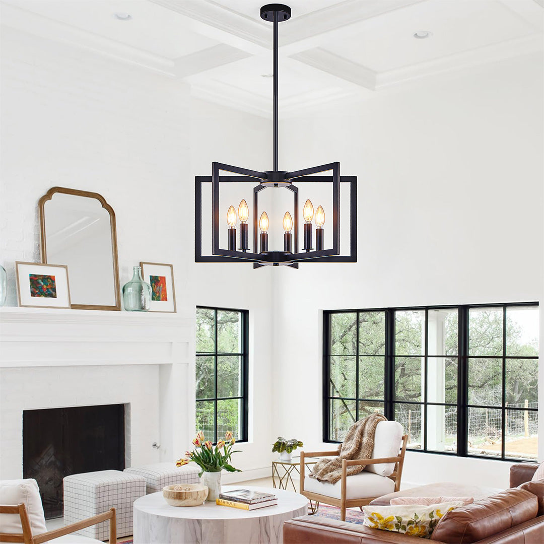 Industrial Candle Chandelier with Adjustable Height, 6 or 8 Lights