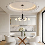 Modern Black Chandelier with White Glass Shades for Dining Room and Living Room
