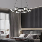 Modern Black Copper Ring LED Chandelier with Glass Spheres