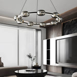 Modern Black Copper Ring LED Chandelier with Glass Spheres