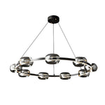 Modern Black Copper Ring LED Chandelier with Glass Spheres