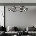 Modern Black Copper Ring LED Chandelier with Glass Spheres