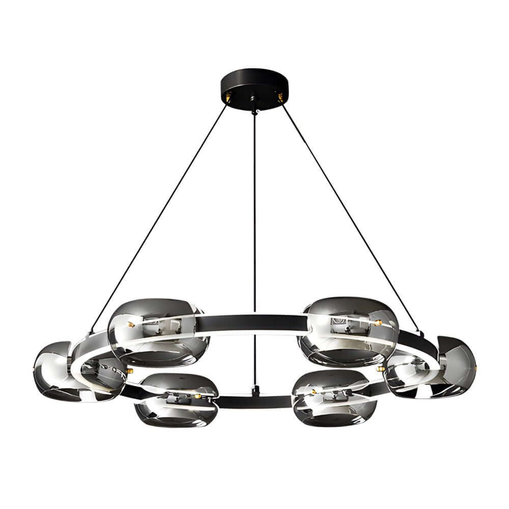 Modern Black Copper Ring LED Chandelier with Glass Spheres