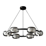 Modern Black Copper Ring LED Chandelier with Glass Spheres