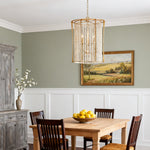 Handcrafted Wood Bead Chandelier with Gold Finish, 3-Light Candle Sockets