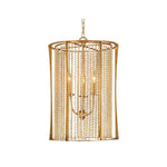 Handcrafted Wood Bead Chandelier with Gold Finish, 3-Light Candle Sockets
