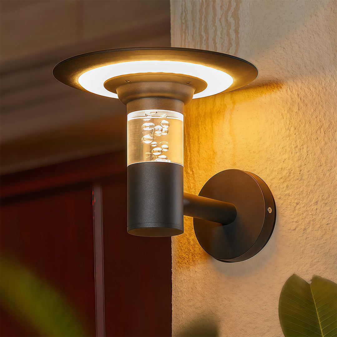 Solar-Powered Architectural Wall Sconce for Outdoor Elegance