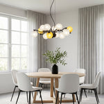 Bubble Glass Chandelier Modern Black Metal Pendant Light for Dining Room