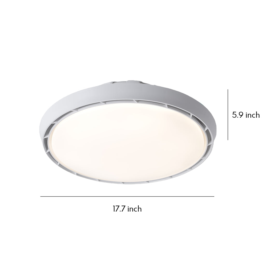 Modern Bladeless Ceiling Fan with Dimmable LED Light, Round Flush Mount in White or Wood Grain