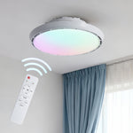 Modern Bladeless Ceiling Fan with Dimmable LED Light, Round Flush Mount in White or Wood Grain