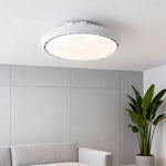 Modern Bladeless Ceiling Fan with Dimmable LED Light, Round Flush Mount in White or Wood Grain