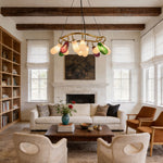 Artisan Colored Glass Chandelier with Brass Frame for Modern Interiors