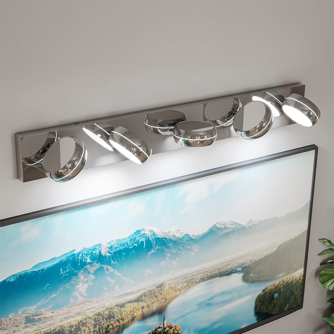 Chrome LED Vanity Light for Bathroom Mirror, Modern Minimalist Wall Mount
