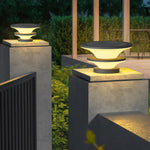 Modern Round Outdoor Pillar Lights in Black Stainless Steel