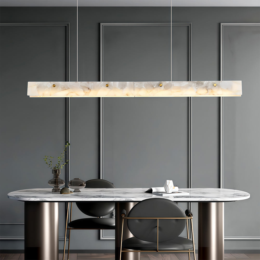 Copper Linear Pendant Light with Cloud Stone Shade