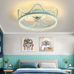 Modern Crown Shaped Timing Retractable Stepless Dimming Led Ceiling Fan Lamp With Remote Control