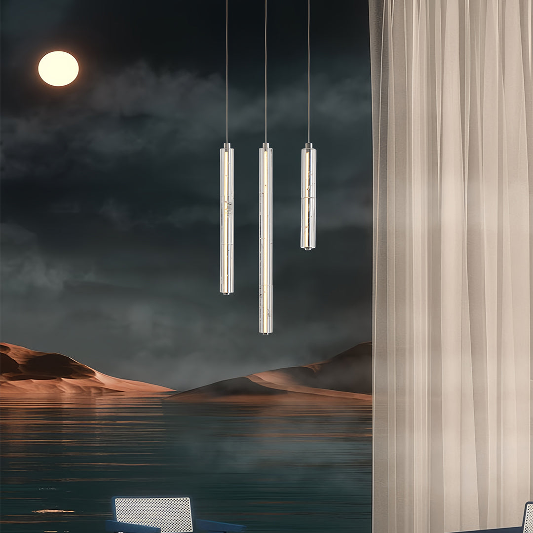 Linear Crystal Pendant Light | Modern Chrome LED Hanging Lamp for Dining Room & Kitchen Island