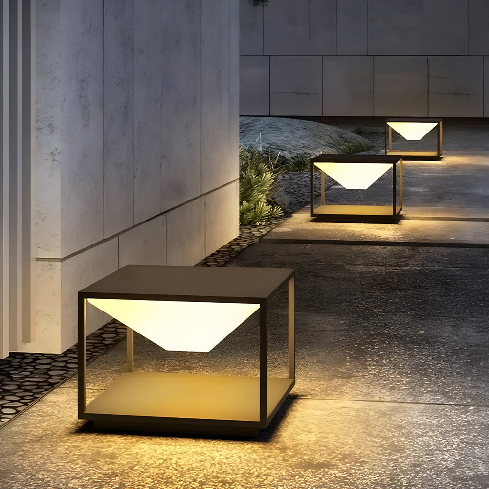 Stainless Steel Square Pillar Light with Warm LED Glow