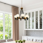 Artisan Eight-Light Globe Chandelier in Black and Clear Glass