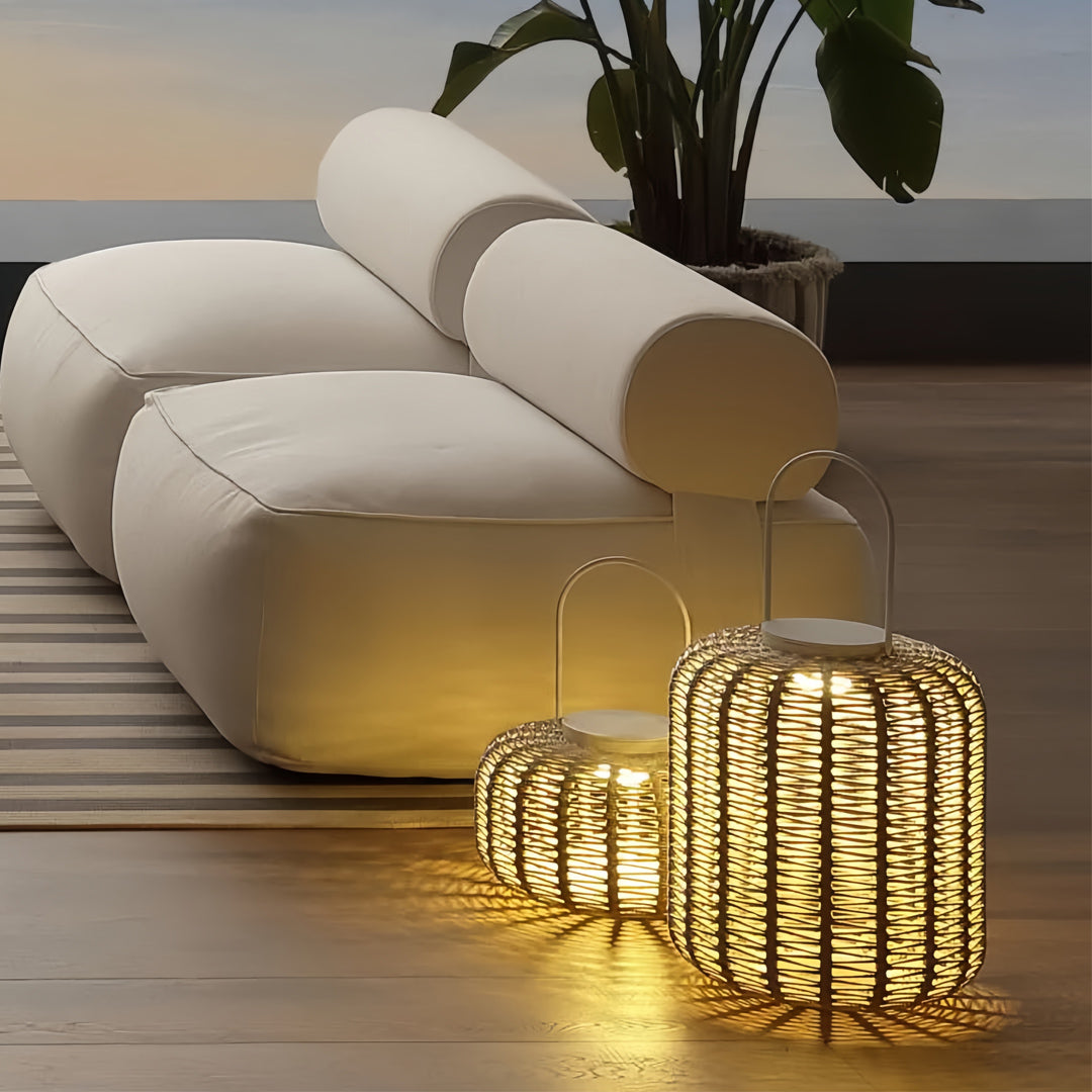 Woven Outdoor LED Lantern in Stainless Steel, Modern Minimalist Garden Light
